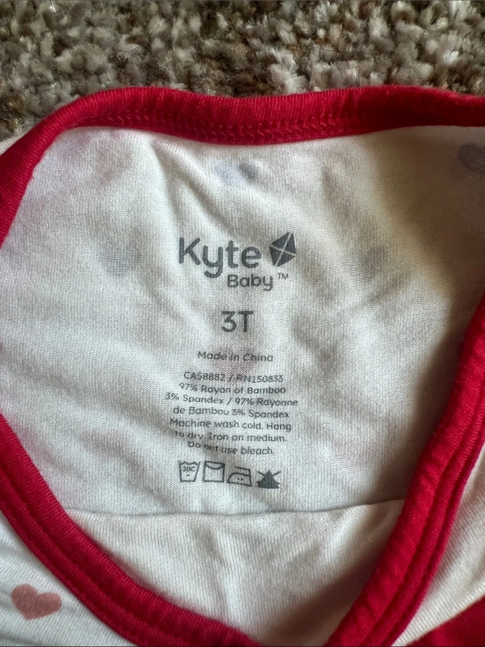 Kyte BABY White Pajama Set with Multicolor Hearts and Red Trim